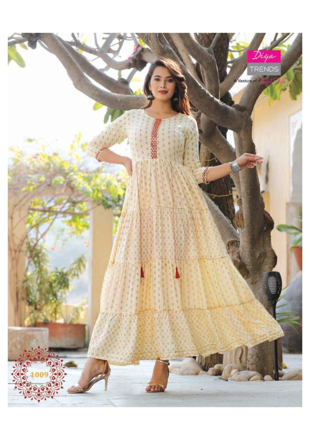 Groom 1 Ethnic Wear Rayon Printed Designer Latest Fancy Anarkali Kurti Collection